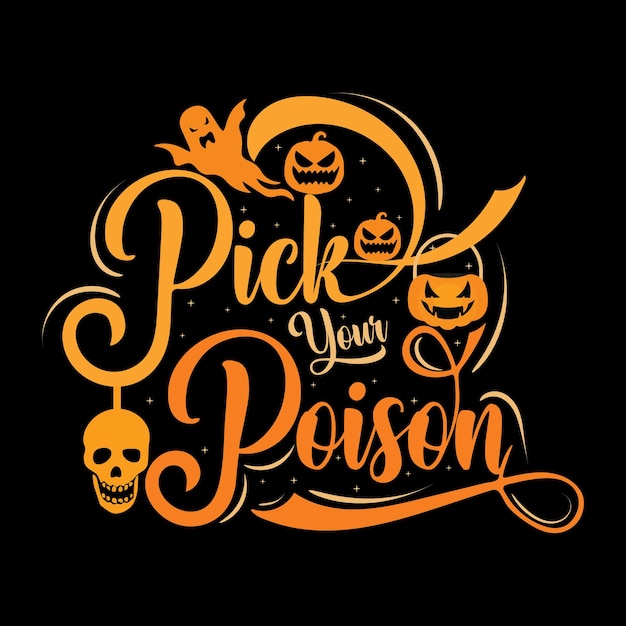 Feliz diseño de camisetas de Halloween con elementos de Halloween o diseño de tipografía de Halloween dibujada a mano