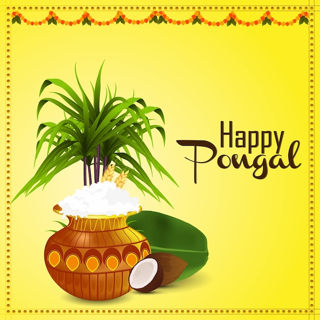 Vector feliz diseño de celebración del festival de pongal del sur de la india