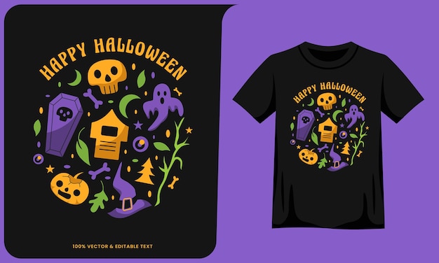 Feliz diseño de ilustraciones y camisetas de halloween