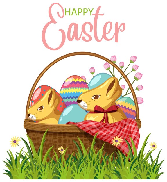 Feliz diseño de Pascua con canasta de huevos.