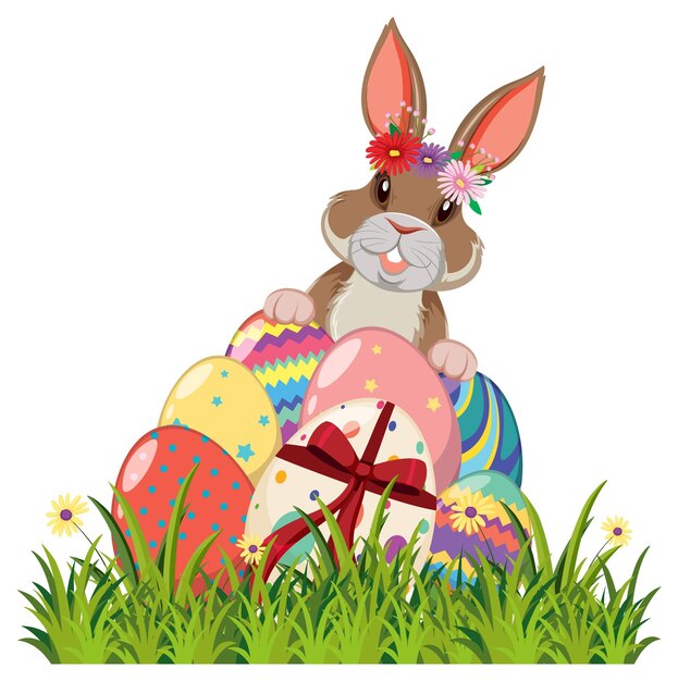 Feliz diseño de Pascua con conejito y huevos.