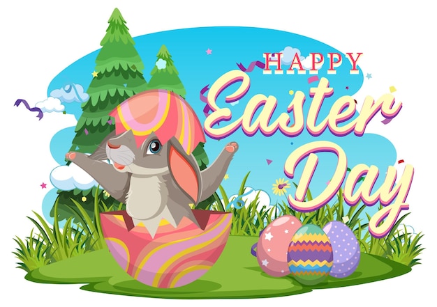 Feliz diseño de Pascua con conejito en el jardín