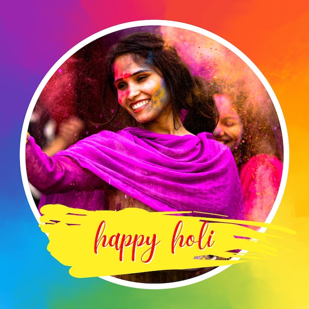 Feliz diseño de post para la celebración de Holi