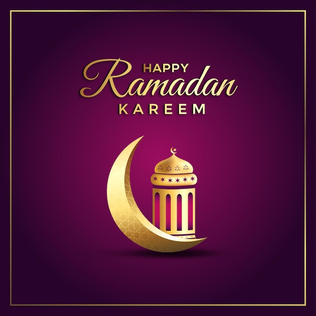 Feliz diseño de tarjetas de felicitación de ramadán kareem con luna creciente y linterna