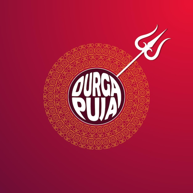 Vector feliz diseño de tarjetas del festival durga puja con texto elegante y diseño de mandala para las fiestas hindúes