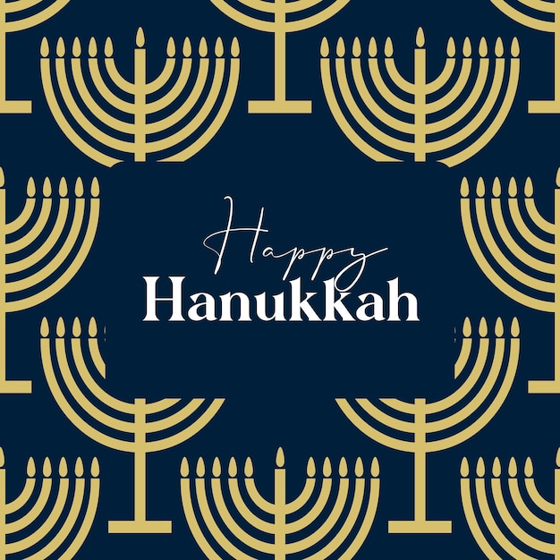 Feliz diseño de tarjetas de hanukkah con símbolos dorados sobre fondo de color azul para la festividad judía de hanukkah