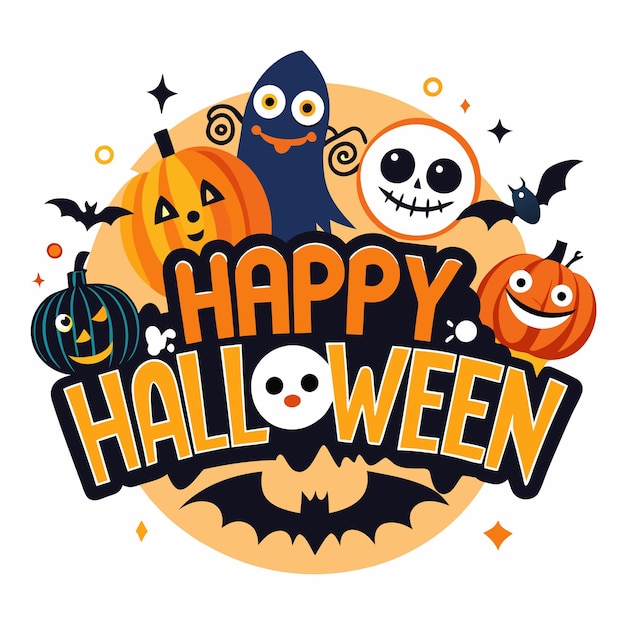 Feliz diseño vectorial de texto de Halloween