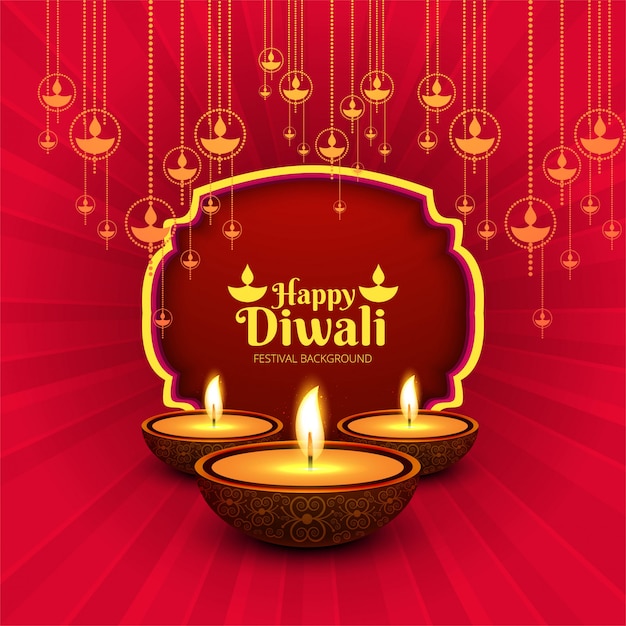 Feliz diwali diya aceite lámpara festival tarjeta de fondo