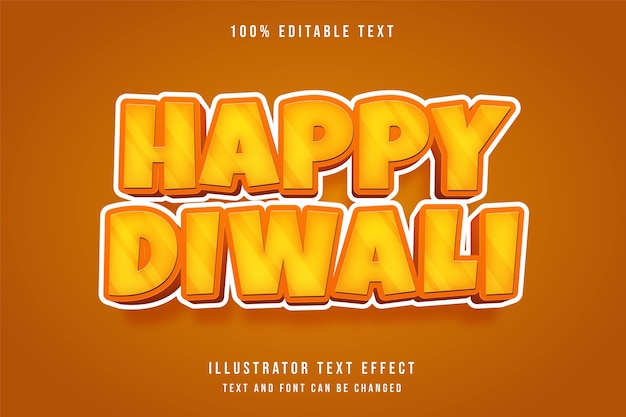 Feliz diwali, efecto de texto editable en 3d estilo de texto de sombra cómica naranja de gradación amarilla