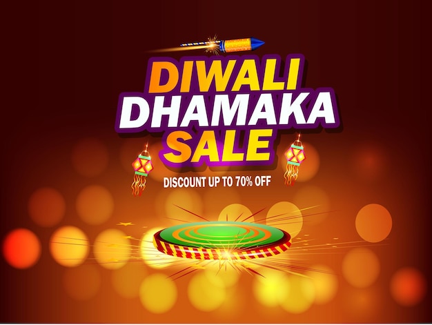 Feliz Diwali con lámpara de aceite realista elegante Diya, tarjeta de regalo, afiche, pancarta, fondo de gran venta