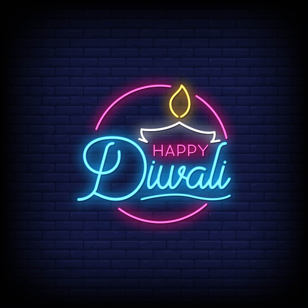 Feliz diwali letreros de neón estilo texto