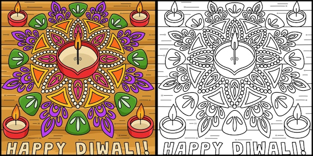 Feliz Diwali Rangoli Ilustración para colorear