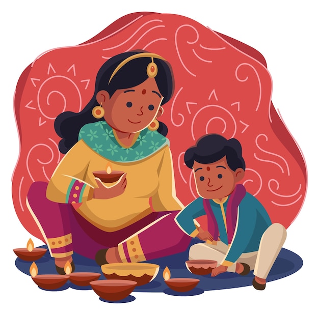 Vector feliz diwali saludos decoración ilustración vectorial