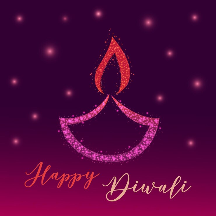 Feliz Diwali trasfondo violeta para el festival de la luz de la India brillando