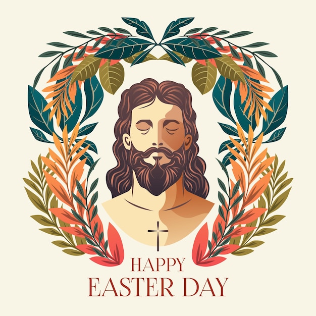 Vector feliz domingo de pascua día con jesús ha resucitado