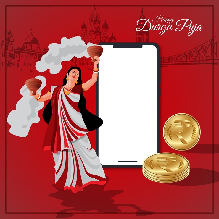 Feliz Durga Puja venta oferta especial pancarta con plantilla móvil