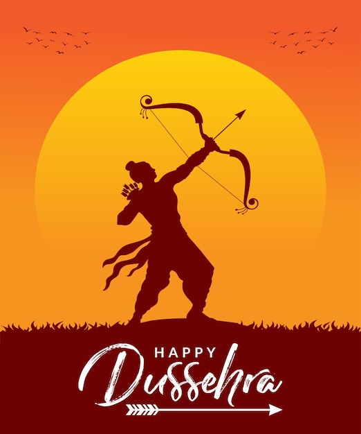 Feliz dussehra silueta estilo festival hindú ilustración vectorial