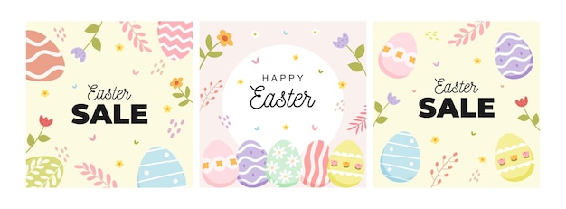 Feliz Easter conjunto de venta pancartas tarjetas de felicitación carteles de vacaciones cubre huevos lindos