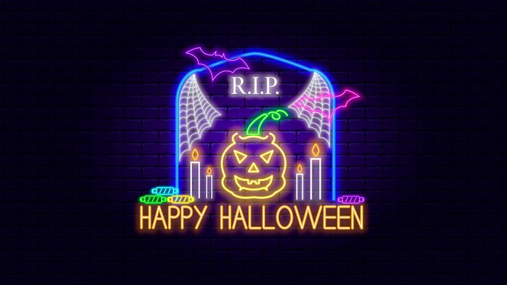 Feliz efecto de letrero de neón de Halloween
