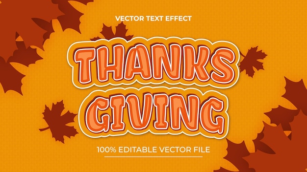 Feliz efecto de texto de Acción de Gracias efecto de texto editable día de otoño
