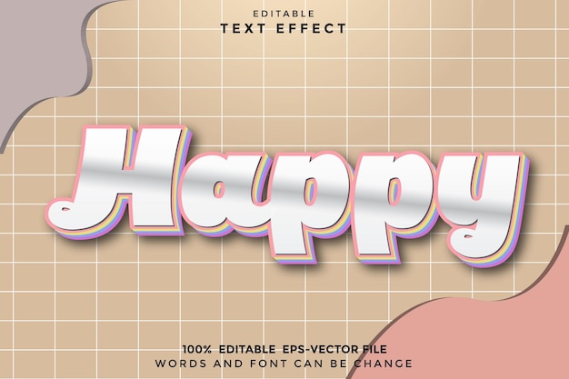 Feliz efecto de texto editable Dibujos animados en 3D Estilo lindo