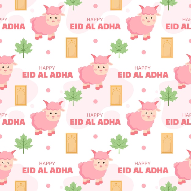 Feliz Eid Al Adha Mubarak Patrón sin costuras de celebración musulmana con plantilla de animales de sacrificio