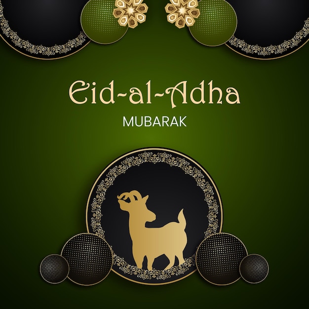 Feliz Eid Al Adha Saludos Fondo Negro Verde Banner De Redes Sociales Islámicas Vector Gratis