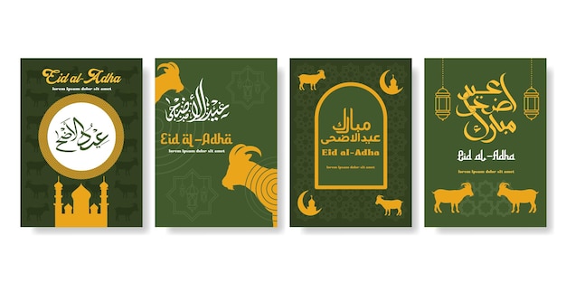 Vector feliz eid al adha tarjeta de felicitación conjunto plantilla para el diseño de papel tapiz cartel de medios