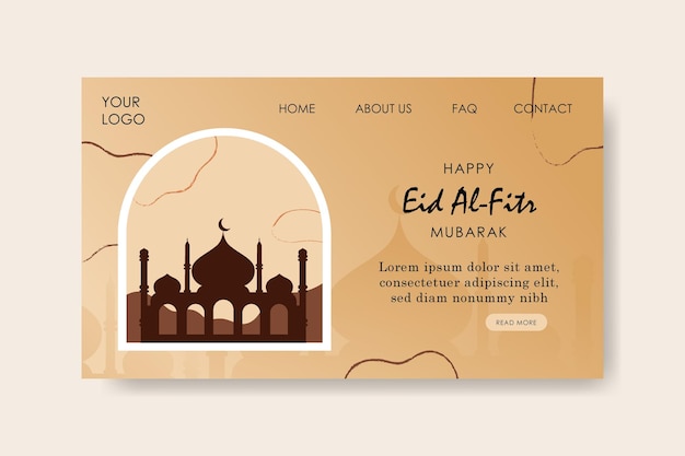 Feliz eid al fitr mubarak landing page banner con fondo degradado