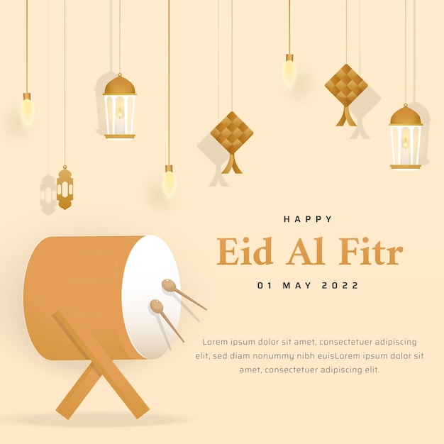 Feliz eid al fitr publicaciones en redes sociales plantilla de decoración islámica