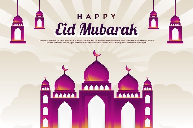 Feliz Eid Mubarak Banner con fondo de mezquita