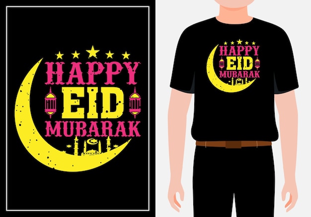 Feliz eid mubarak para diseño de camiseta Tipografía de eslogan vintage Vector Premium