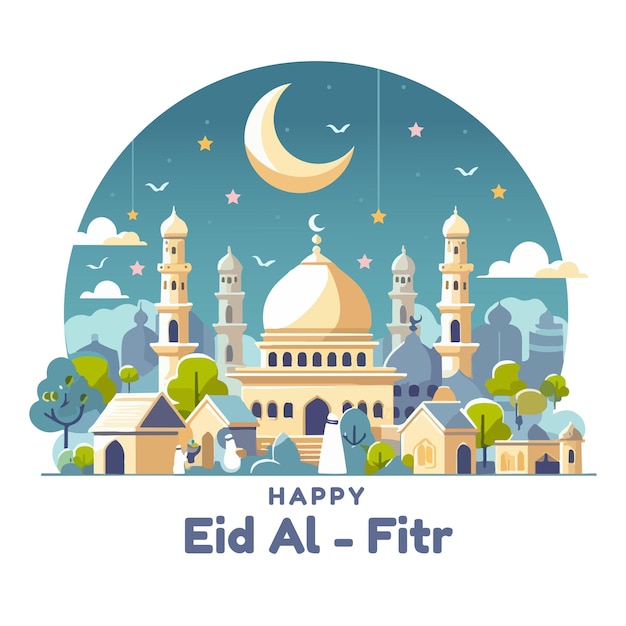 Feliz eid mubarak con un fondo plano