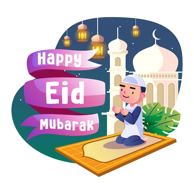 Vector feliz eid mubarak para los niños ilustración