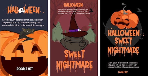 Feliz estandarte de Halloween o fondo de invitación de fiesta con nubes nocturnas y calabazas