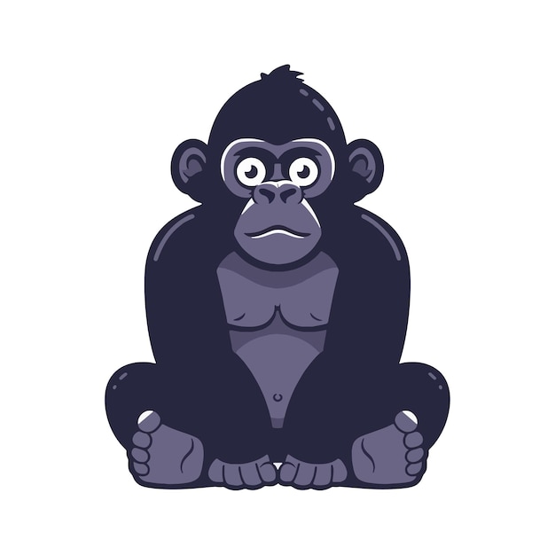 Feliz estilo de dibujos animados personaje de gorila Ilustración vectorial en color plano sobre fondo blanco