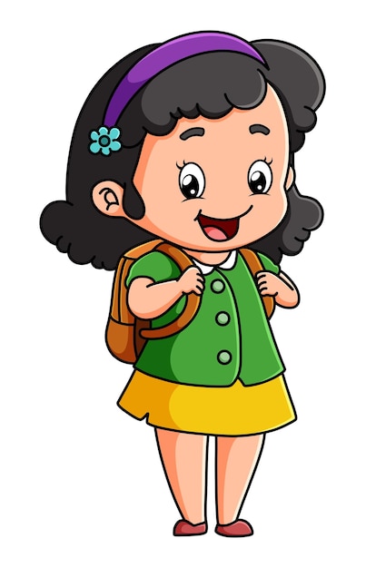 La feliz estudiante está lista para ir a la escuela en la mañana de la ilustración.