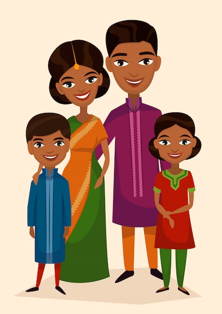 Feliz familia India pareja con hijos