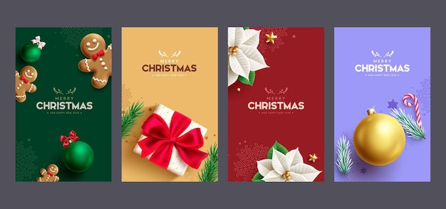 Feliz felicitación de Navidad diseño de conjunto de carteles vectoriales Navidad y feliz año nuevo tarjeta de invitación