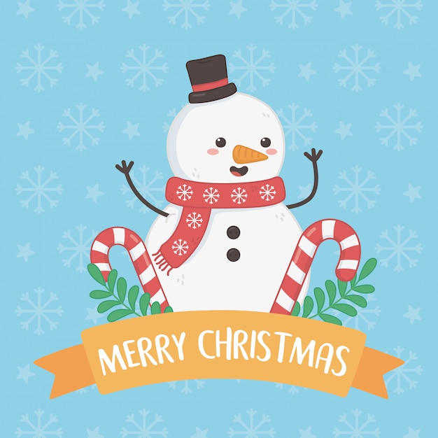 Vector feliz feliz tarjeta de navidad con muñeco de nieve