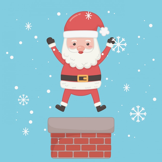 Feliz feliz tarjeta de navidad con santa claus en chimenea