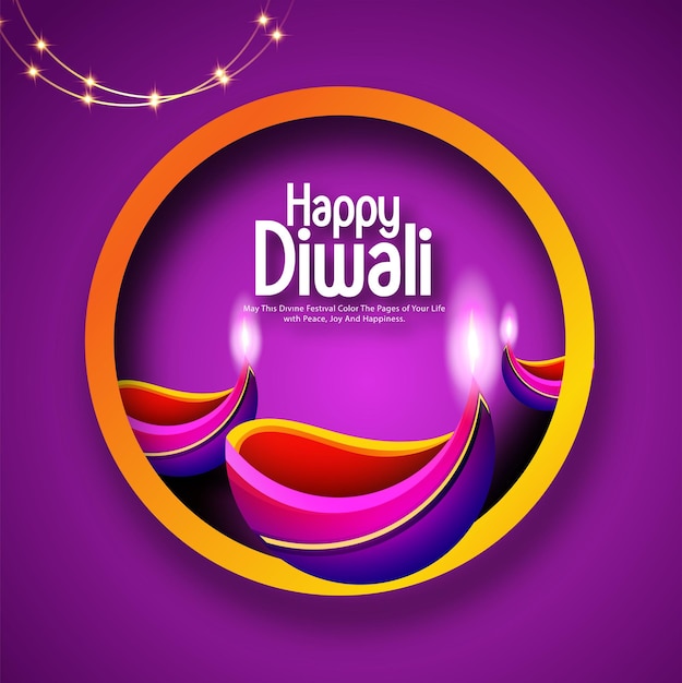 Feliz festival de diwali con lámpara de aceite, fondo de vacaciones de diwali con rangoli,