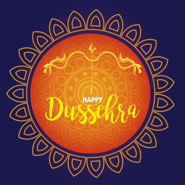 Feliz festival dussehra con flecha dorada en mandala de lujo