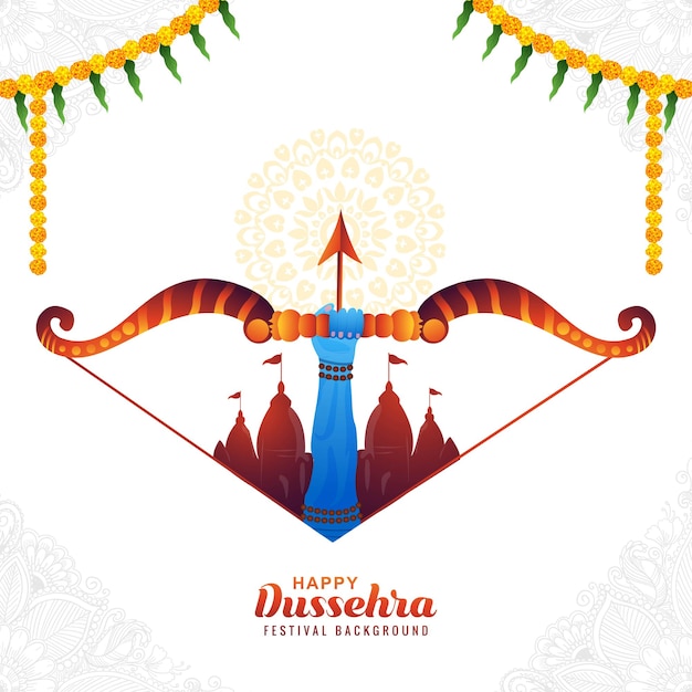 Feliz festival dussehra de la india en diseño de tarjeta de arco y flecha