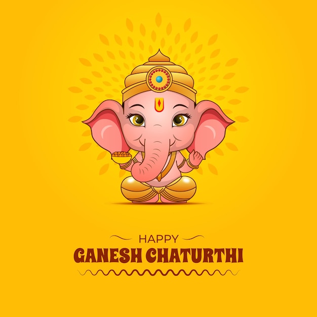 Feliz festival de Ganesh Chaturthi fondo amarillo con la ilustración del señor Ganesha