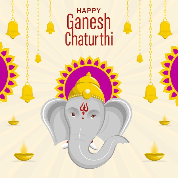 Feliz festival de Ganesh Chaturthi con la ilustración del señor dorado Ganesha