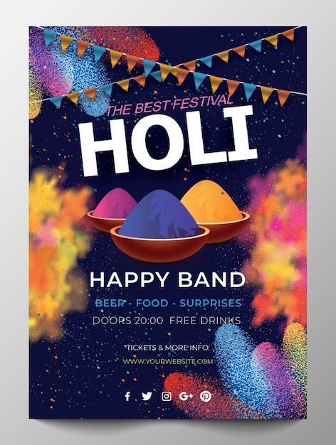 Feliz festival indio de Holi Coloroso póster de las redes sociales