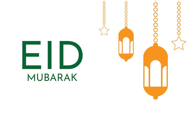 Feliz festival islámico de Eid con lámparas y estrellas.