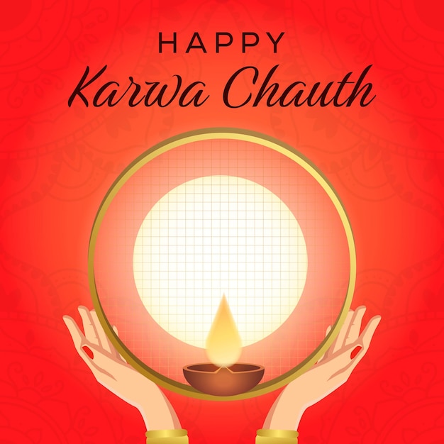 Feliz festival de karwa chauth con luna llena y manos.