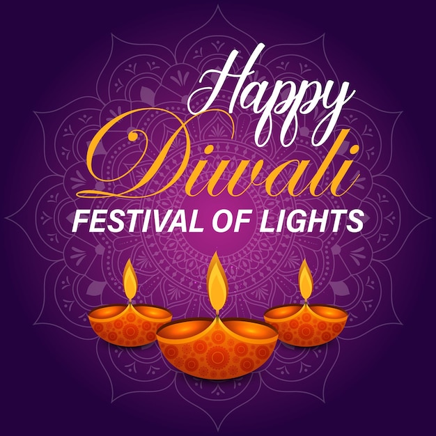 Feliz festival de luces Diwali, luces doradas indias Rangoli, fondo colorido